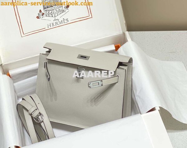 Replica Hermes Evercolor Kelly Danse II 22cm Leather Crossbody Bag H20373 Light Gray Silver 2