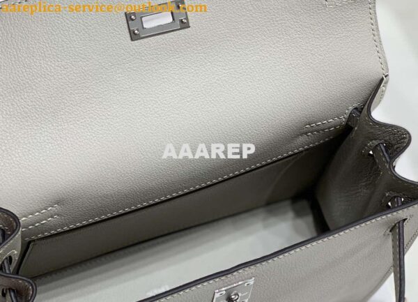 Replica Hermes Evercolor Kelly Danse II 22cm Leather Crossbody Bag H20373 Light Gray Silver 8