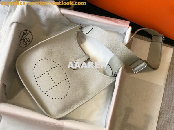 Replica Hermes H083435 Evelyne III 29 Shoulder Bag Silver Hardware White Gray 4