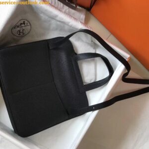 Replica Hermes Halzan 31cm Bag In Black Clemence Leather 2