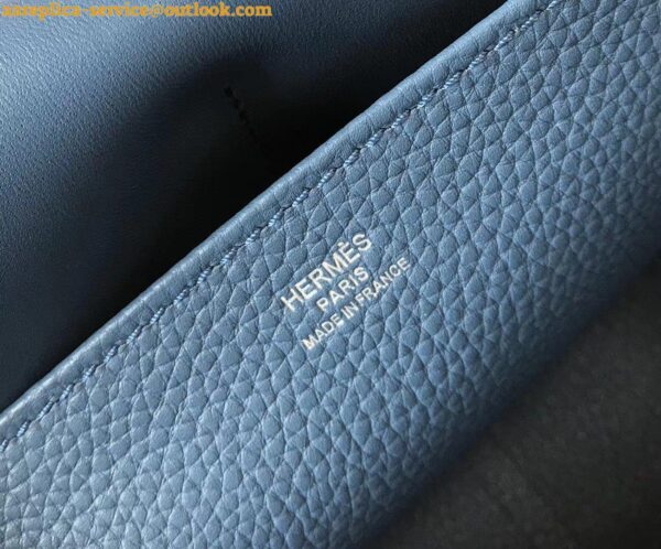 Replica Hermes Halzan 31cm Bag In Blue Agate Clemence Leather 6