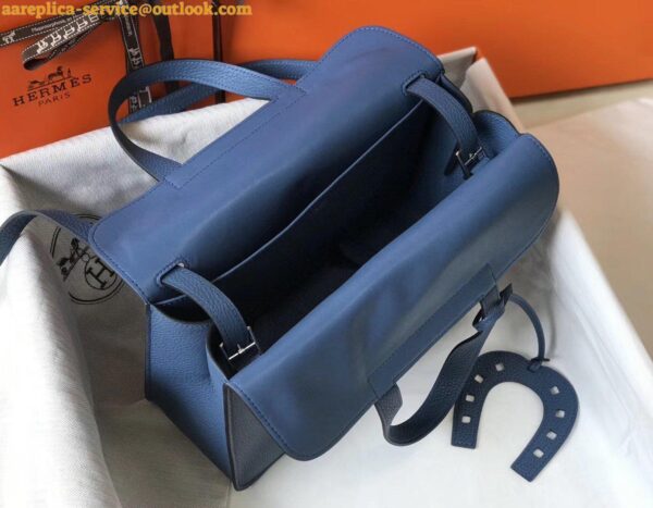 Replica Hermes Halzan 31cm Bag In Blue Agate Clemence Leather 8