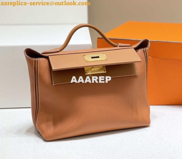 Replica Hermes Kelly 2424 Leather 29cm H230267 Brown Shoulder bag 5