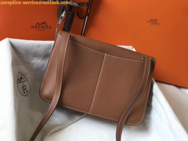 Replica Hermes Halzan 31cm Bag In Gold Clemence Leather 5