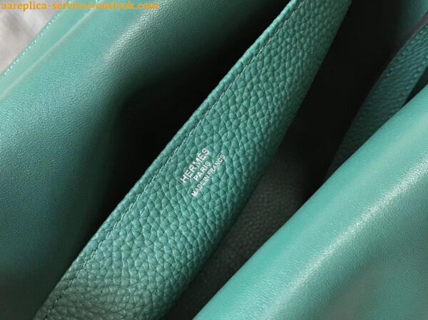 Replica Hermes Halzan 31cm Bag In Malachite Clemence Leather 7