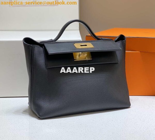 Replica Hermes Kelly 2424 Leather 29cm H230268 Black Shoulder bag 3