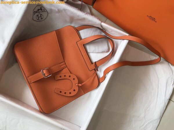 Replica Hermes Halzan 31cm Bag In Orange Clemence Leather 4