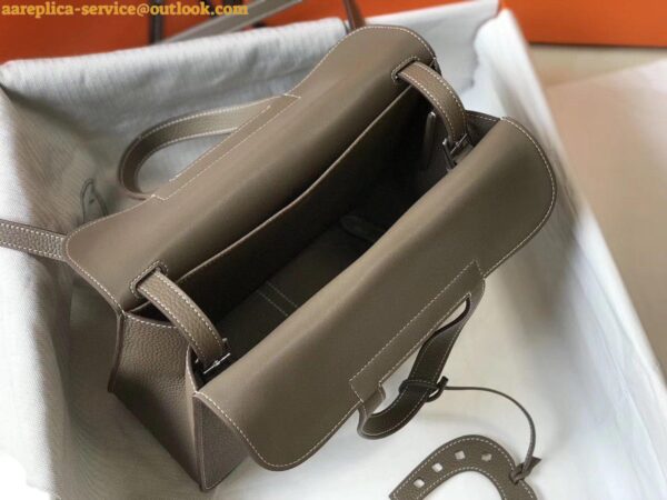 Replica Hermes Halzan 31cm Bag In Taupe Clemence Leather 4