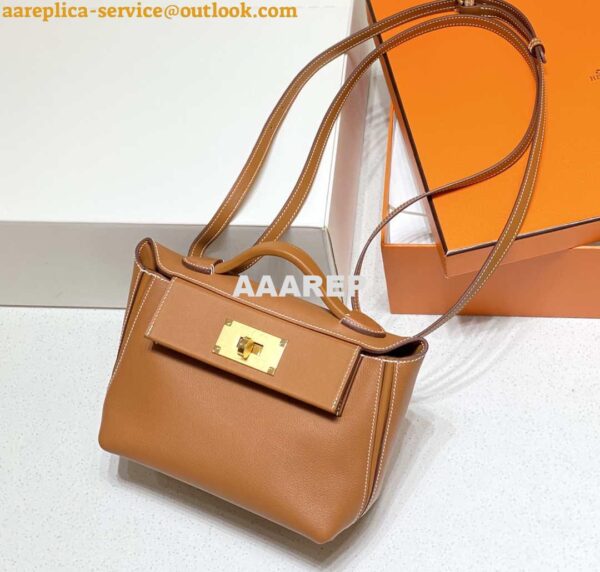 Replica Hermes Mini 2424 Leather 21cm H230262 Brown 4