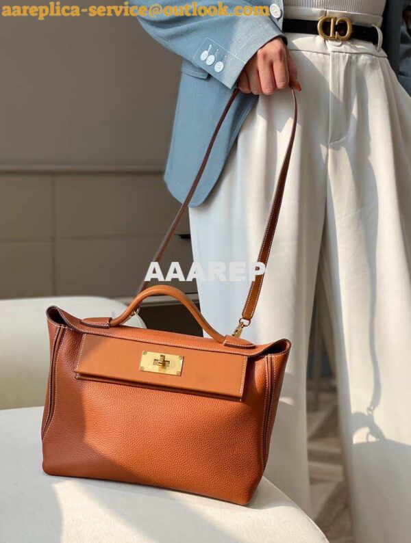 Replica Hermes Mini 2424 Leather 21cm H230262 Brown 14