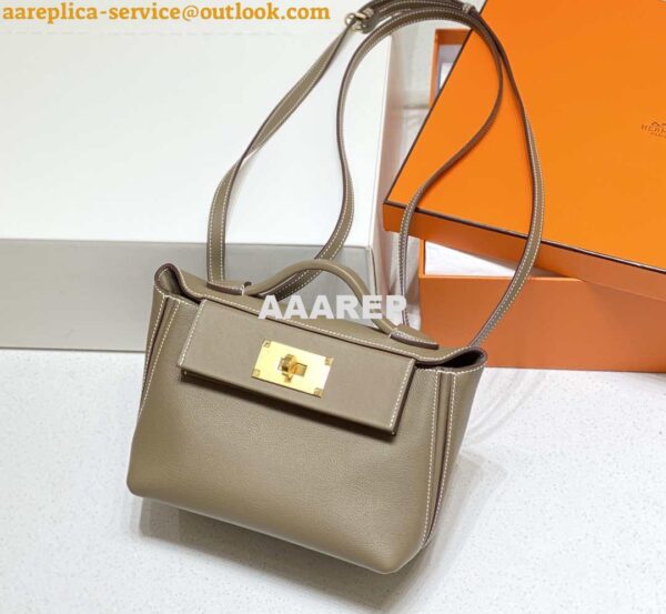 Replica Hermes Mini Kelly 2424 Leather 21cm H230265 Elephant gray 4