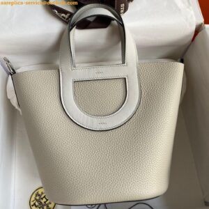 Replica Hermes In The Loop 18 Handmade Bag in Pearl Grey Clemence Leather