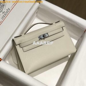 Replica Hermes Mini Kelly Pouchette Swift Leather clutch bag Silver H230255 2