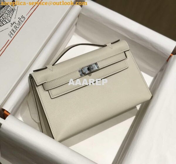 Replica Hermes Mini Kelly Pouchette Swift Leather clutch bag Silver H230255 4