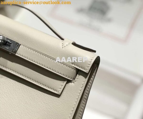 Replica Hermes Mini Kelly Pouchette Swift Leather clutch bag Silver H230255 7