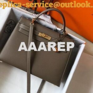 Replica Hermes Sellier Kelly 28cm of Epsom Leather Bag 20337 Dark Gray 2