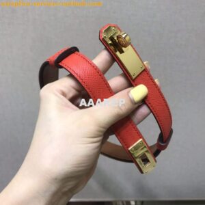 Replica Hermes Women's Kelly Leather Belt 20MM 19019 Orange Red 2