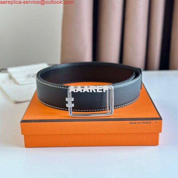 Replica Hermes Tube H Reversible Belt 38MM in Black Clemence Leather 4