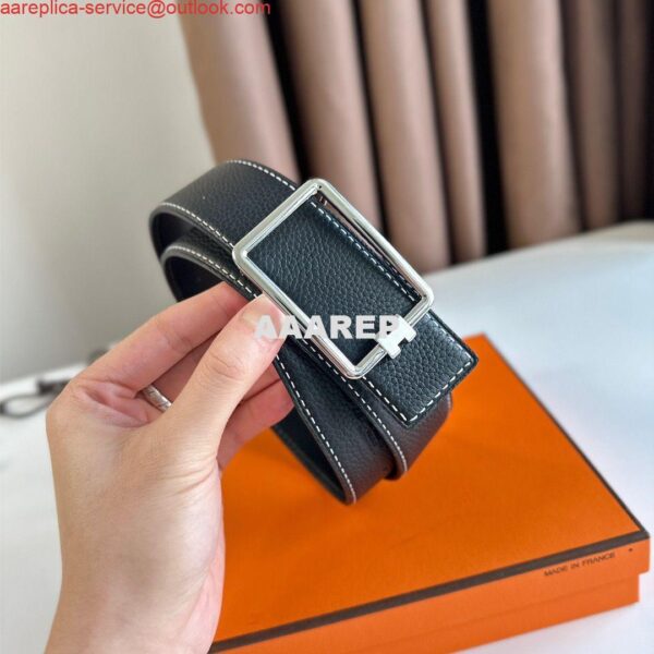 Replica Hermes Tube H Reversible Belt 38MM in Black Clemence Leather 6