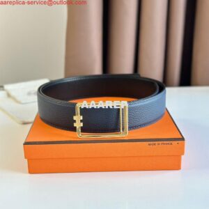 Replica Hermes Tube H Reversible Belt 38MM in Blue Clemence Leather 2