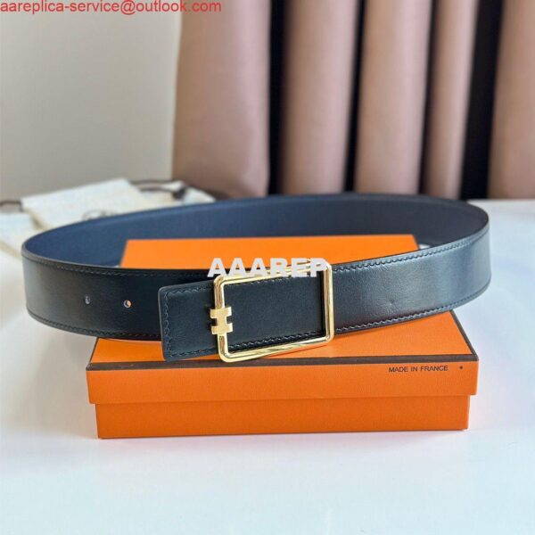 Replica Hermes Tube H Reversible Belt 38MM in Blue Clemence Leather 7