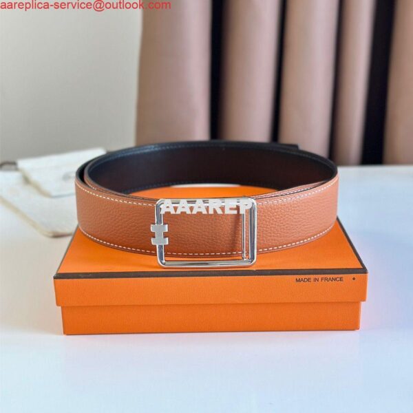 Replica Hermes Tube H Reversible Belt 38MM in Gold Clemence Leather 4