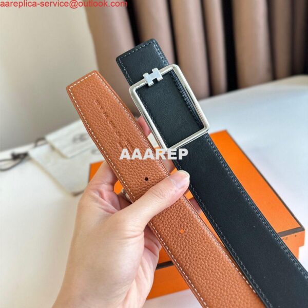 Replica Hermes Tube H Reversible Belt 38MM in Gold Clemence Leather 7