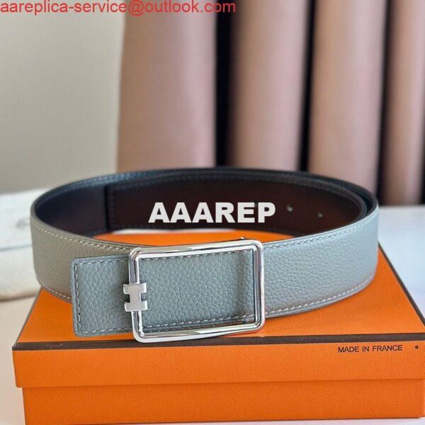 Replica Hermes Tube H Reversible Belt 38MM in Grey Clemence Leather