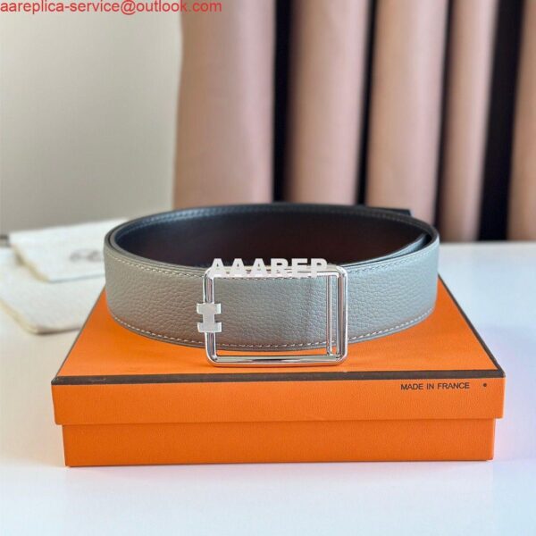 Replica Hermes Tube H Reversible Belt 38MM in Grey Clemence Leather 2