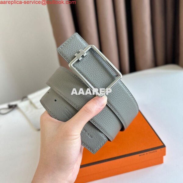 Replica Hermes Tube H Reversible Belt 38MM in Grey Clemence Leather 3