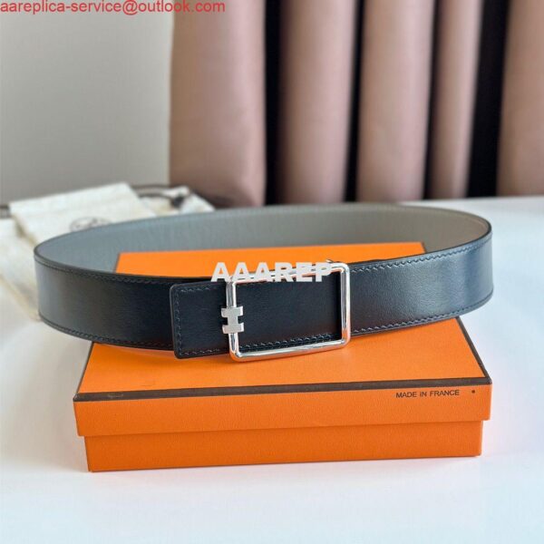 Replica Hermes Tube H Reversible Belt 38MM in Grey Clemence Leather 5