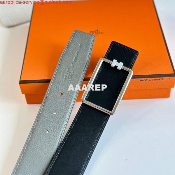 Replica Hermes Tube H Reversible Belt 38MM in Grey Clemence Leather 6