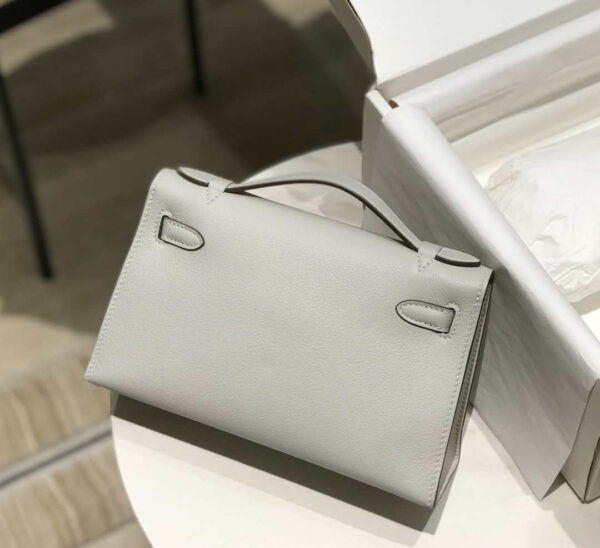 Replica Hermes Kelly Pouchette Swift Leather clutch bag Silver H230259 3