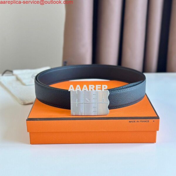 Replica Hermes Typo Reversible Belt 32MM in Black Epsom Calfskin 4