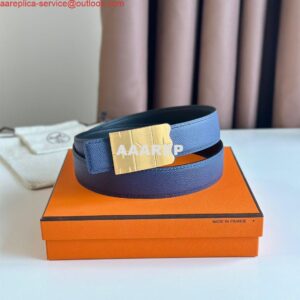 Replica Hermes Typo Reversible Belt 32MM in Blue Epsom Calfskin 2