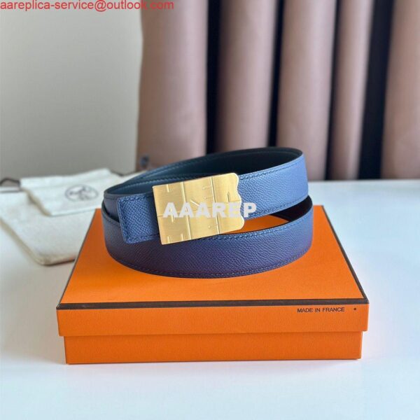 Replica Hermes Typo Reversible Belt 32MM in Blue Epsom Calfskin 4