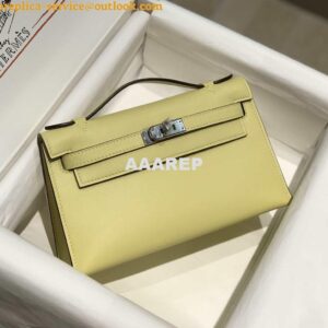 Replica Hermes Kelly Pouchette Swift Leather clutch bag Silver H230260 2