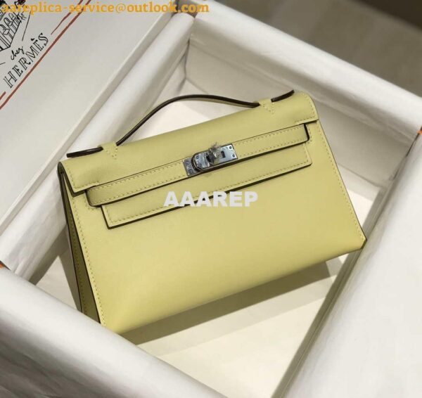 Replica Hermes Kelly Pouchette Swift Leather clutch bag Silver H230260 4