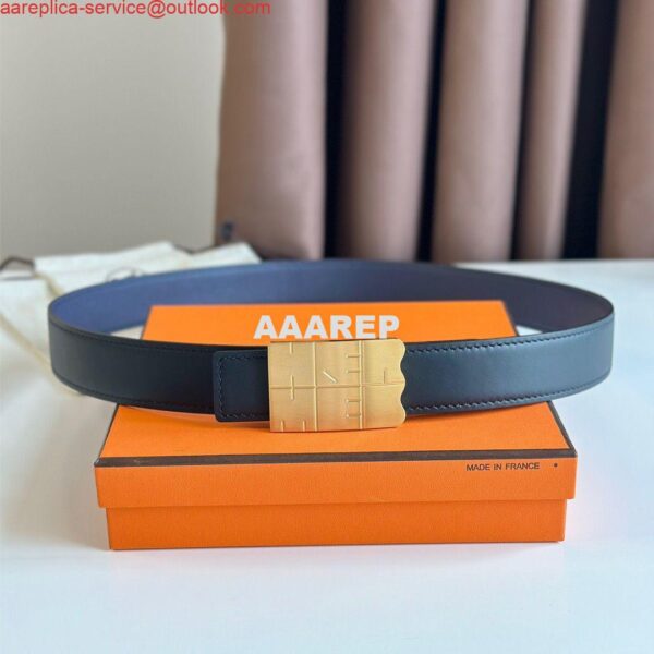 Replica Hermes Typo Reversible Belt 32MM in Blue Epsom Calfskin 8