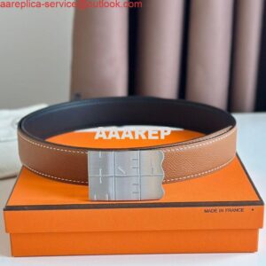 Replica Hermes Typo Reversible Belt 32MM in Gold Epsom Calfskin