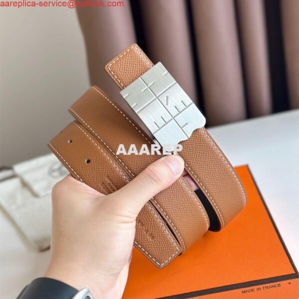 Replica Hermes Typo Reversible Belt 32MM in Gold Epsom Calfskin 6