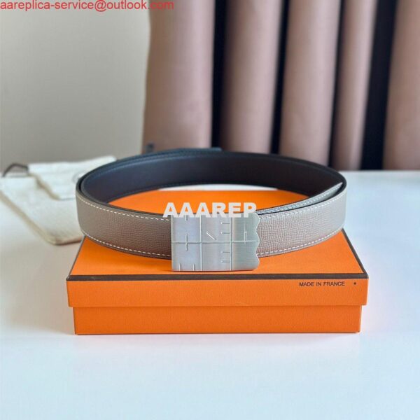 Replica Hermes Typo Reversible Belt 32MM in Grey Epsom Calfskin 4