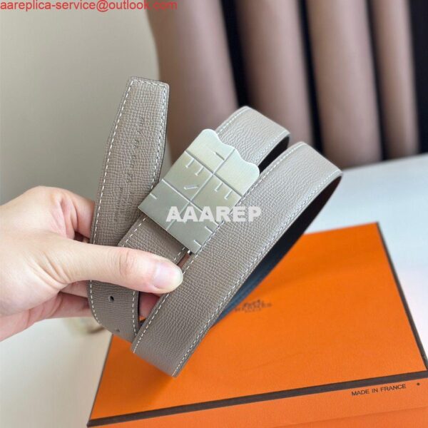 Replica Hermes Typo Reversible Belt 32MM in Grey Epsom Calfskin 5