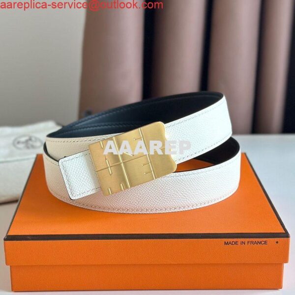 Replica Hermes Typo Reversible Belt 32MM in White Epsom Calfskin 3