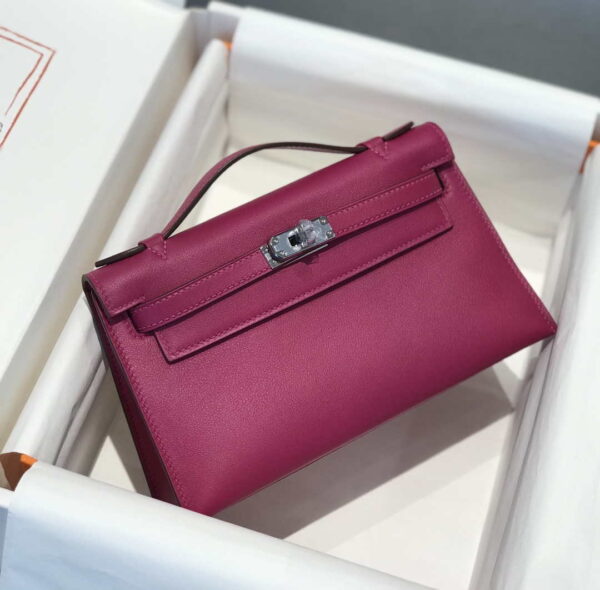 Replica Hermes Kelly Pouchette Swift Leather clutch bag Silver H230263 3