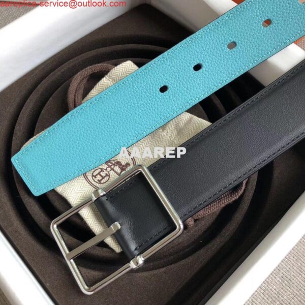 Replica Hermes Bleu Obscur Saddle 38MM Reversible Belt 4