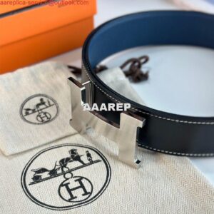 Replica Hermes Constance Reversible Belt 38MM in Blue Clemence Leather 2