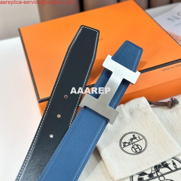 Replica Hermes Constance Reversible Belt 38MM in Blue Clemence Leather 7