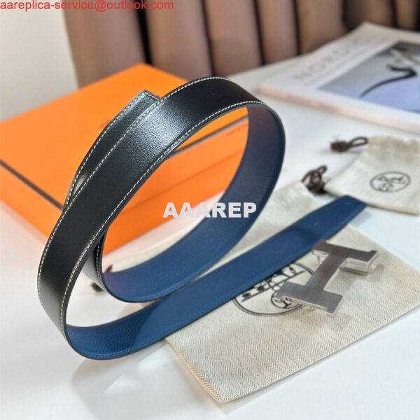 Replica Hermes Constance Reversible Belt 38MM in Blue Clemence Leather 8