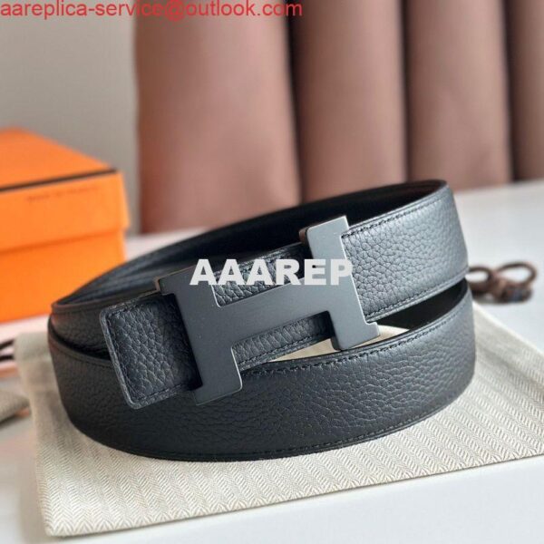 Replica Hermes Constance Reversible Belt 38MM in Clemence Leather with Black Buckle 3